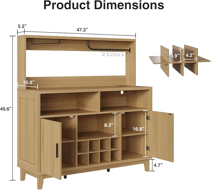 Vabches Fluted Coffee Bar Cabinet - Image 2
