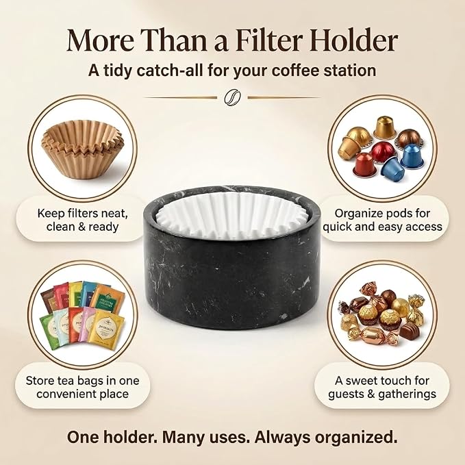 Marble Coffee Filter Holder – 6 inch Handmade Black Coffee Filter Holder - Image 6