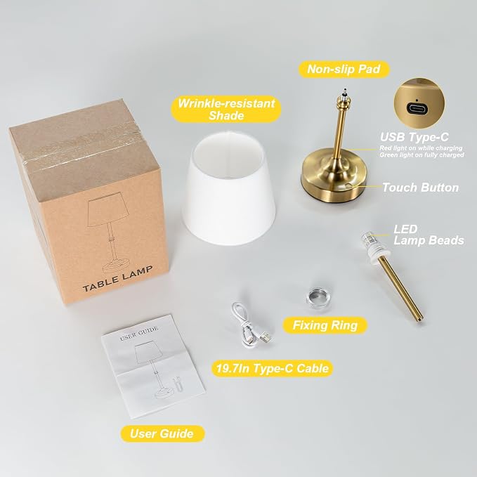 Kakanuo Rechargeable Cordless Table Lamp Gold - Image 5