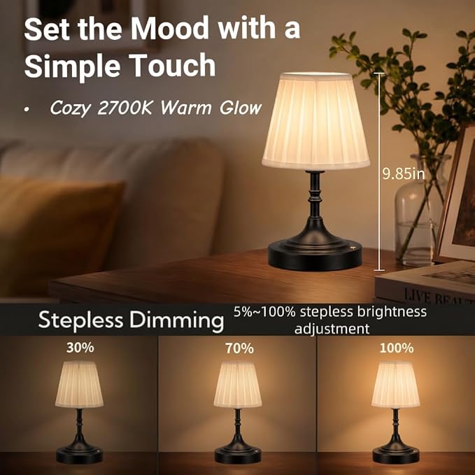 Balck Small Cordless Table Lamp Rechargeable - Image 4