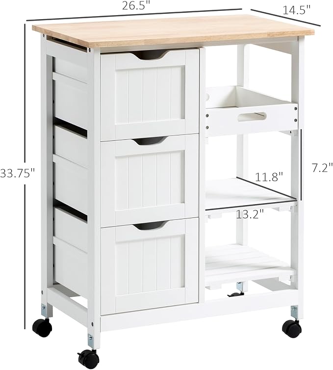 HOMCOM Rolling Kitchen Island Cart, Bar Serving Cart, Compact Trolley on Wheels - Image 7