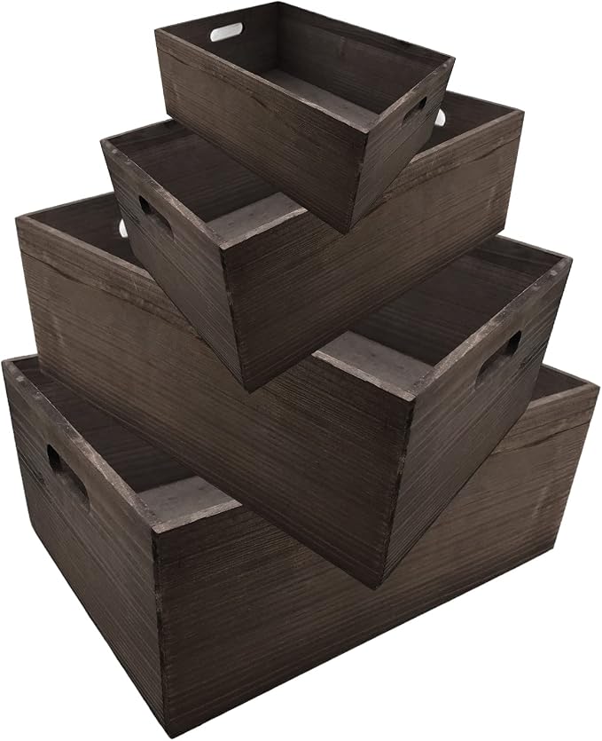 Oojami 4 Pack Rustic Wood Storage Crates, Nesting Decorative Boxes - Image 3