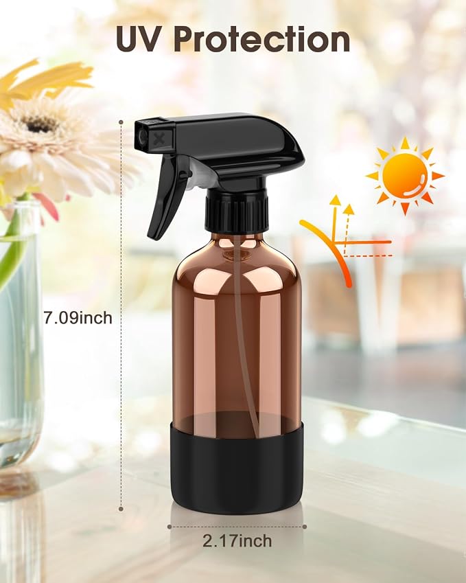 Bontip Glass Spray Bottle with Silicone Sleeve Protection, Amber Glass Spray - Image 3