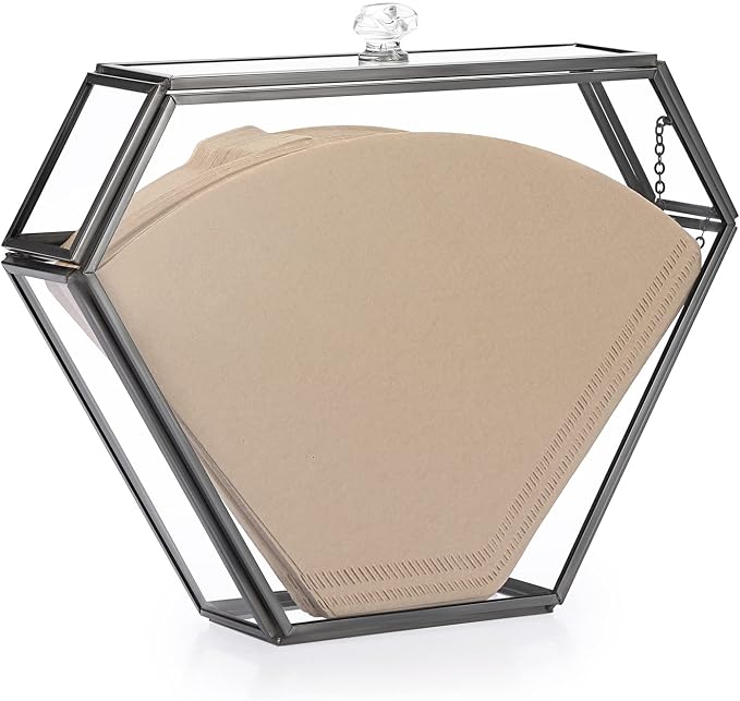 ELLDOO Black Glass Coffee Filter Holder Coffee Paper Storage Container Filter by ELLDOO