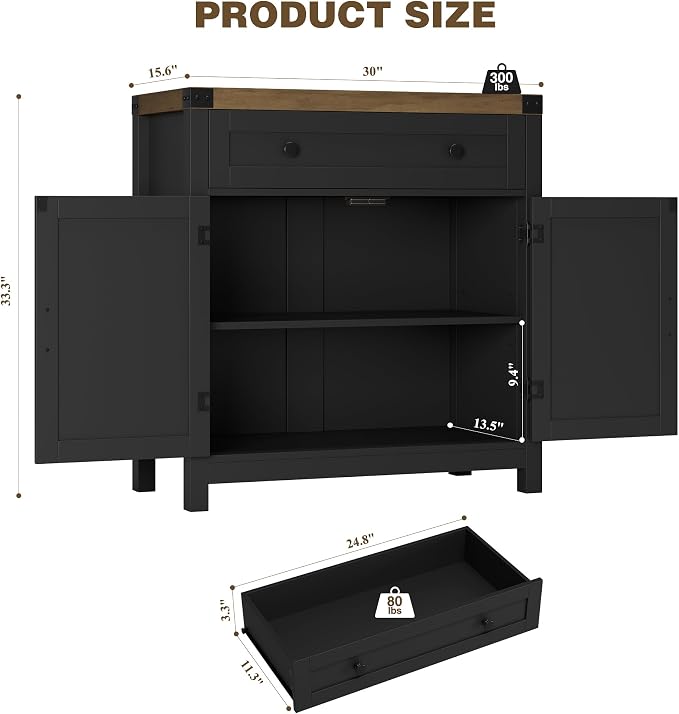 HOSTACK Coffee Bar Cabinet, Kitchen Storage Cabinet, Modern Farmhouse Buffet - Image 3