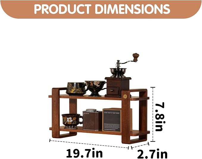 Coffee Station Organizer for Kitchen Countertop Mug Holder 2 Tier Wooden Cup - Image 2