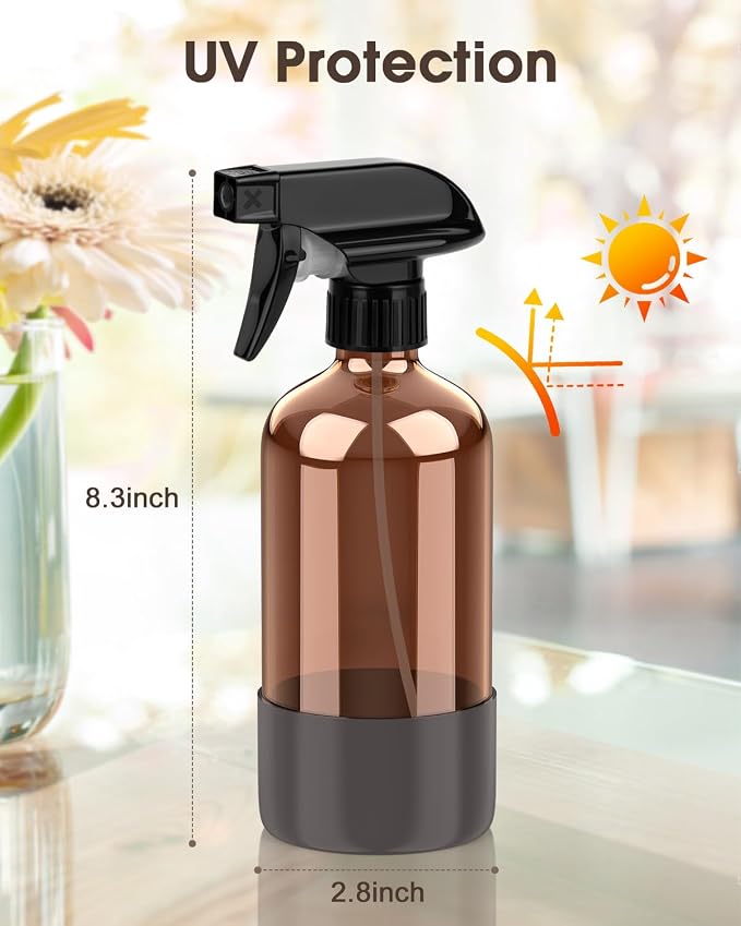 Bontip Glass Spray Bottle with Silicone Sleeve Protection, Amber Glass Spray - Image 3