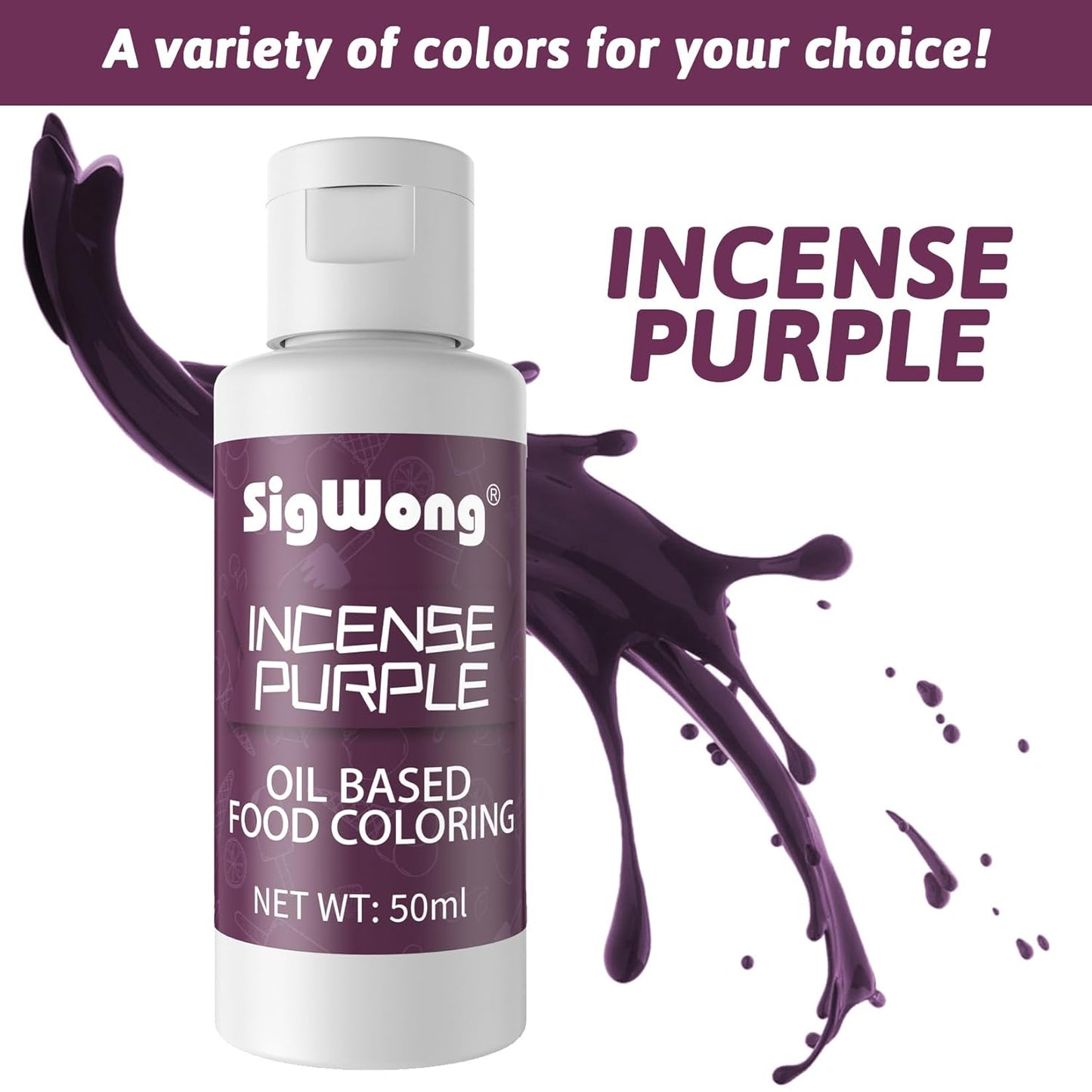 Oil Based Food Coloring for Chocolate - 50ml Incense Purple Upgraded Edible Oil Based Food Dye for Cake Decorating, Baking, Candy Melts, Cookie, Icing Frosting, Fondant, Meringues - 1.69 Fl.Oz Bottles