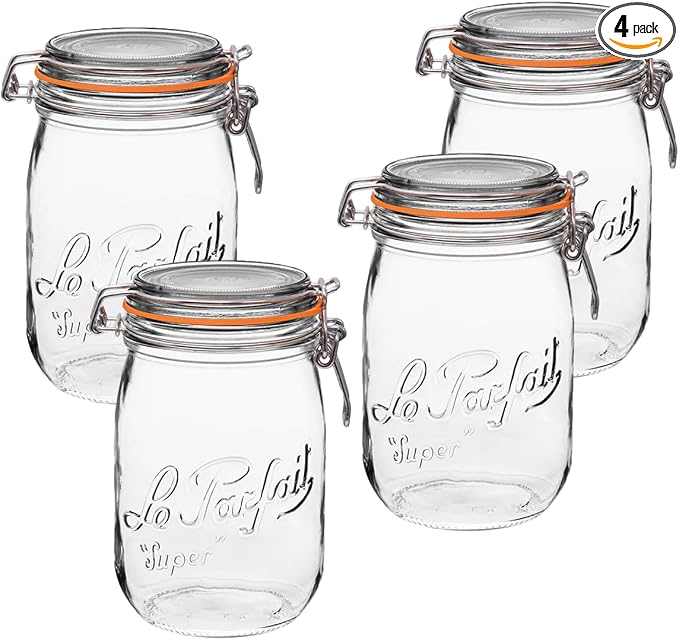 Le Parfait Super Jar 1L French Glass Preserving Jar w/Airtight Rubber Seal & by LeParfait