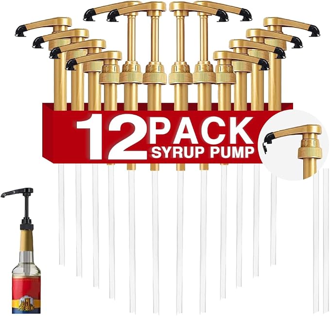 12 pcs Syrup Pumps with Cap to Avoid Dripping, Leak Proof Coffee Syrup Dispenser by DupakSYS