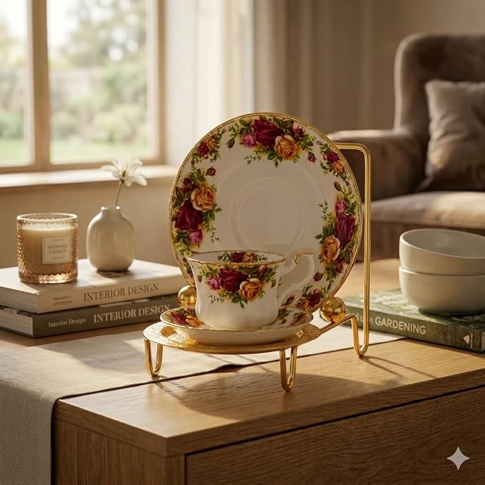 HOHIYA Gold Tea cup and Saucer Display Stand 6 Cup Holder Rack Decorative - Image 3