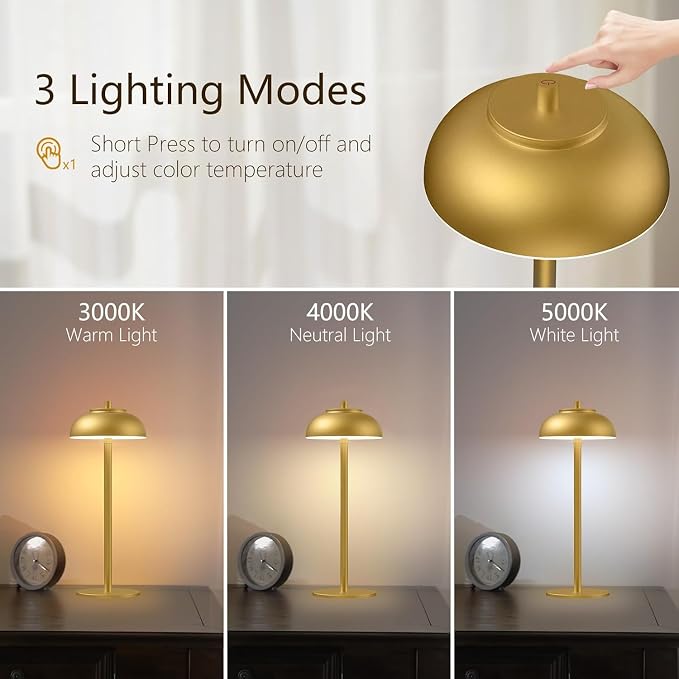 2 Pack Gold Led Cordless Table Lamps Rechargeable, Cordless Touch Lamp Battery - Image 4