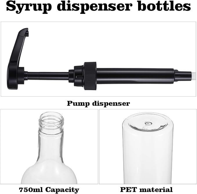 6 Pcs 25 oz Syrup Bottles with Pump Long Neck Bottles Plastic Syrup Pump - Image 2