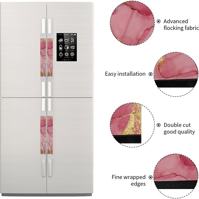 Abstract Pink Gold White Marble Ink Refrigerator Door Handle Cover, Kitchen - Image 5