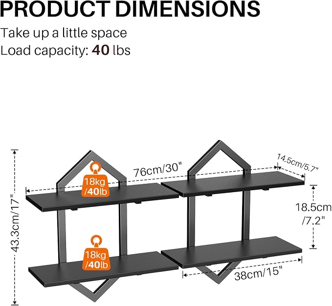 Floating Shelves, Wall Mounted Decorative Shelves, 2-Tier Modern Geometric - Image 2