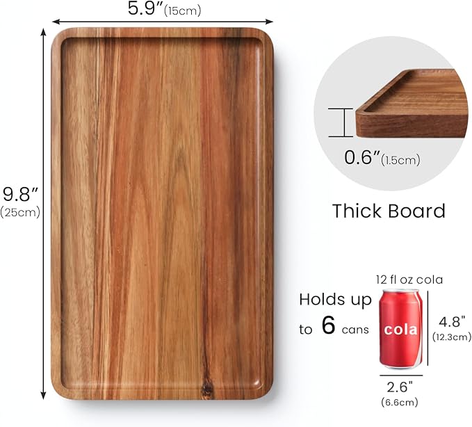 VERTORGAN Acacia Wood Serving Tray, 9.8x5.9 Inch Decorative Trays Platter - Image 6