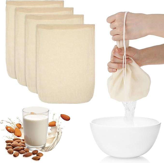 WLLHYF 4 Pack Nylon Nut Milk Bag 12 × 8 Inches Fine Mesh Cheese Cloth Multiple by WLLHYF