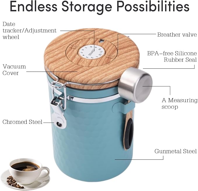 22OZ Airtight Coffee Canister, 1800ml Stainless Steel Storage Container - Image 4