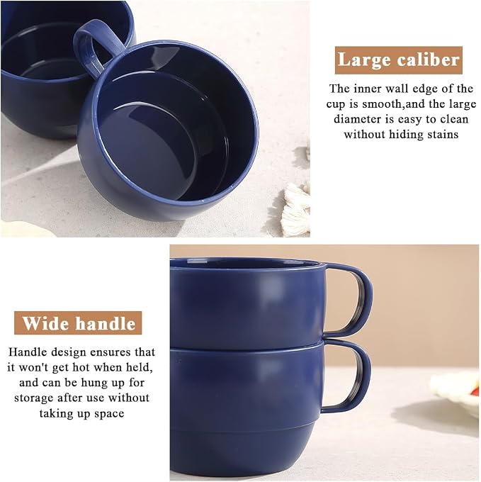 Coffee Mugs Set of 6, Coffee Cups 12oz, Durable Light Weight Plastic Mugs - Image 7