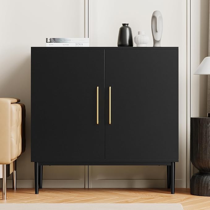 Black Storage Cabinet with Doors, Modern Accent Cabinet, Free Standing Cabinet by REHOOPEX