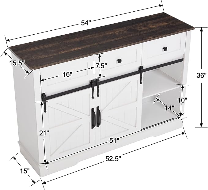 Kmax Farmhouse Wine Bar Cabinet w, 54” Buffet Cabinet - Image 2