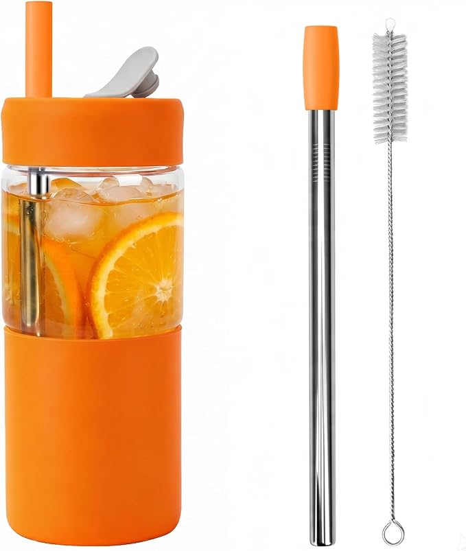 Zenbo 20 oz Glass Tumbler with Silicone Lid & Straws, Borosilicate Glass Cup by Zenbo