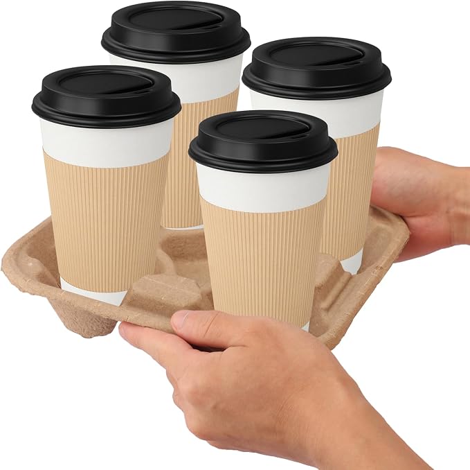 40 Pack Eco-Friendly 4 Cup Drink Carrier, Disposable Coffee Carrier, Cardboard - Image 3