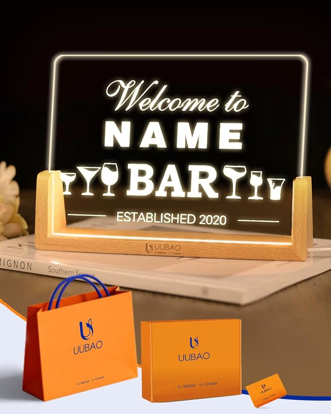 Personalized Light Up Signs for Home Bar Customized Name Gifts Night Light for by UUBAO