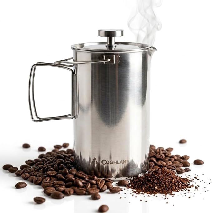 Coghlan's Stainless Steel French Press Coffee Maker – 4-Cup, Campfire & by Coghlans