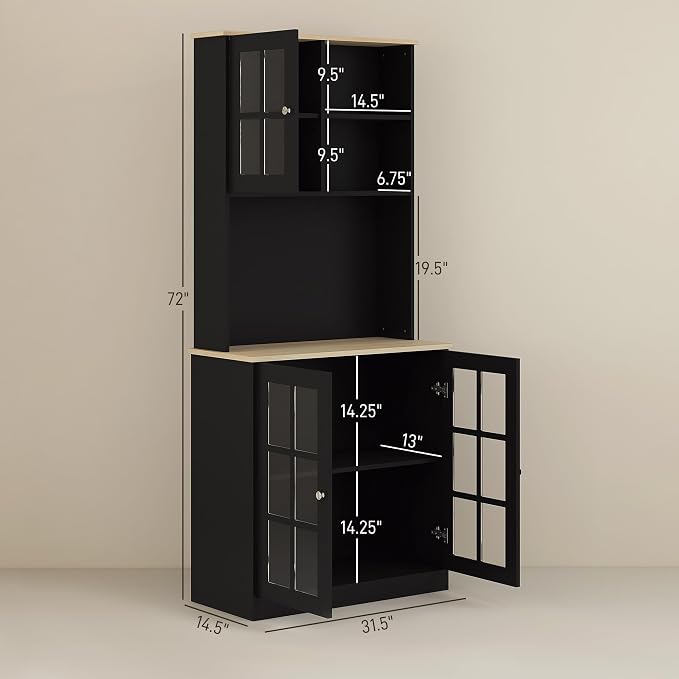 HOMCOM Kitchen Pantry Storage Cabinet, Large Countertop, Glass Doors and - Image 3