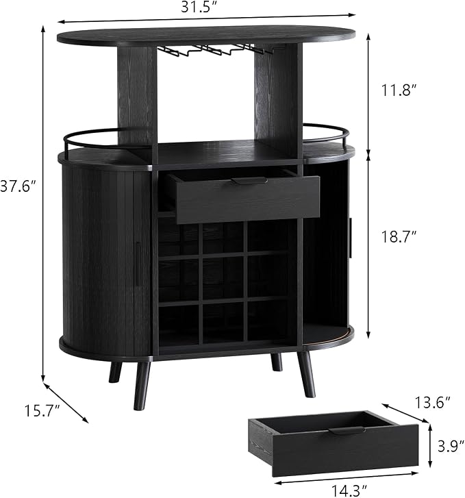 31.5" Home Bar Cabinet with Wine Rack, Industrial Coffee Bar Cabinet with - Image 2
