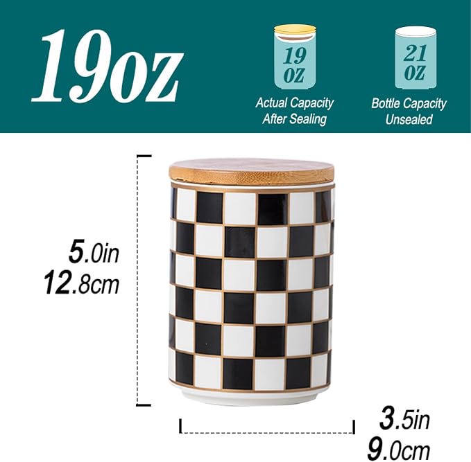 Kitchen Countertop Ceramic Checkered Canisters, Airtight Kitchen Canisters - Image 2