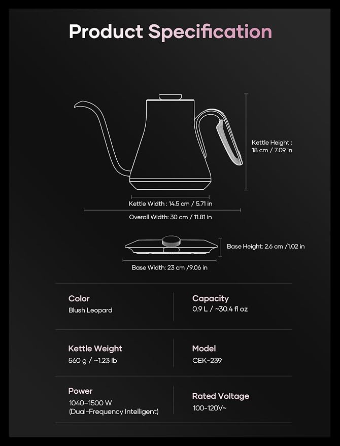 Cocinare Gooseneck Electric Kettle, ±0.5°F Precise Temperature Control - Image 9