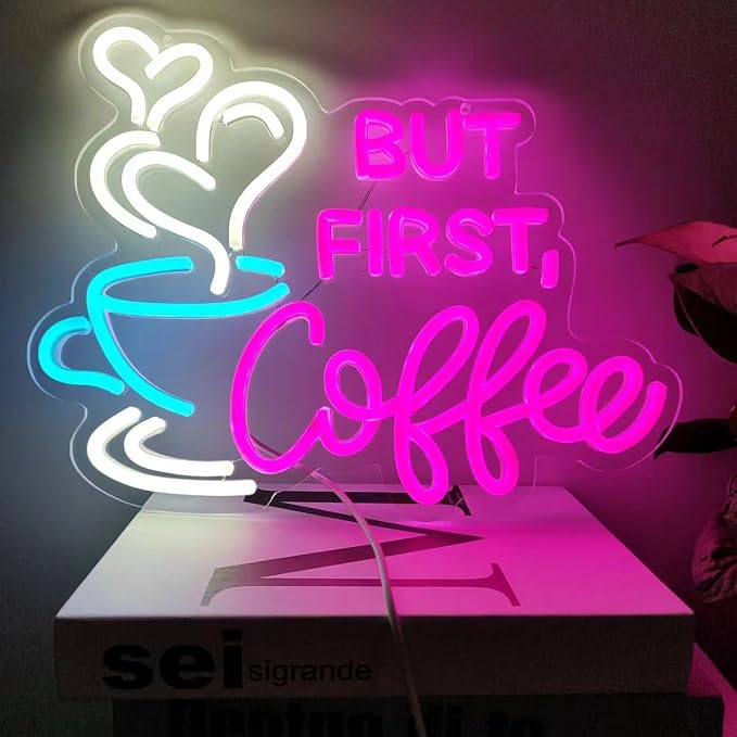 But First Coffee Neon Sign Large 5V USB Powered Acrylic Neon Lights - Image 3