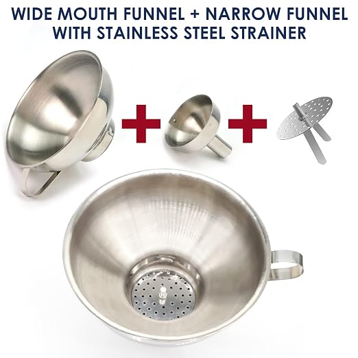 KEISSCO Stainless Steel 4-Piece Funnel and Strainer Set - Image 4