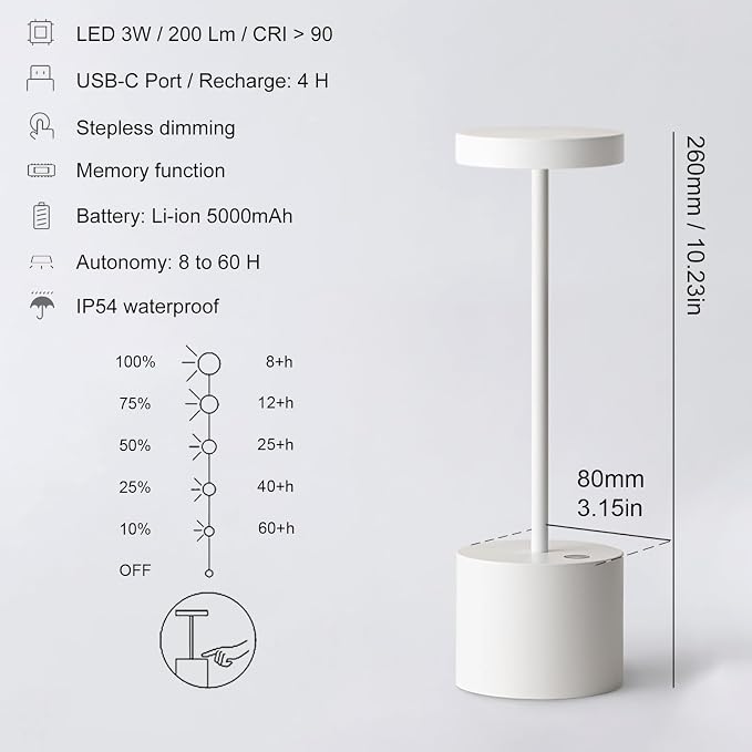 2 Pack Cordless Rechargeable Table Lamp, 3 Color Temperature & Dimmable - Image 3