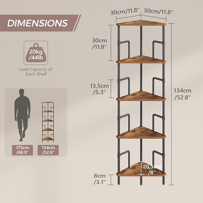 MAHANCRIS 52.8" Corner Shelf, 5-Tier Industrial Corner Bookshelf - Image 2