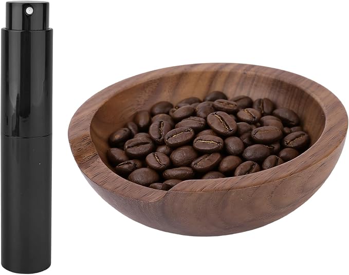 Coffee Bean Dosing Cup and Spray Bottle Set, Walnut Wood Round Bean Measuring by Unknown