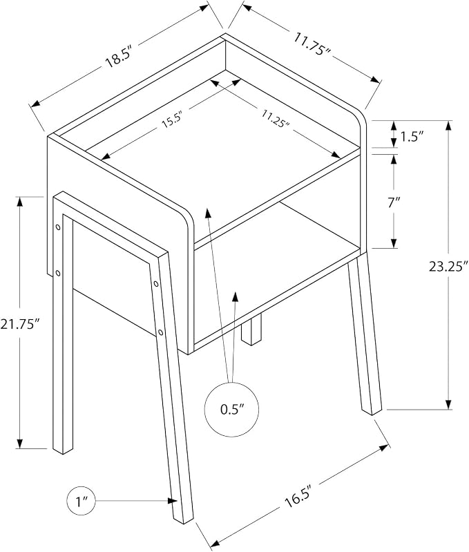 Slim Grey End Table with Storage Cubby, Modern 2-Tier Accent Side Table with - Image 2