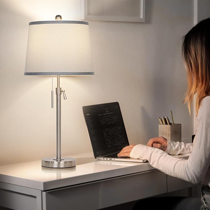 JUNNAI Table Lamps Set of 2, Bedside Lamp Silver Tall Table Lamps - Image 7