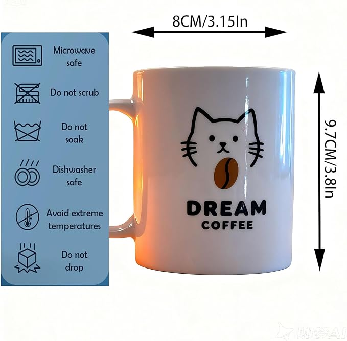 Coffee Mug Set of 2 Cute Cat and Dog Ceramic Coffee Mugs “Dream Coffee”Cute - Image 6