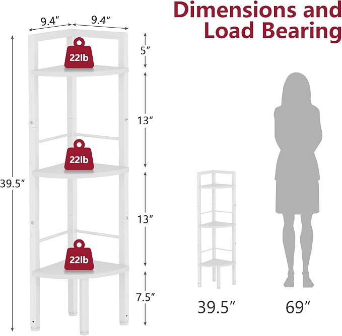 Tajsoon Small Corner Shelf Stand 3 Tier 39.6" Industrial Corner Display Shelf - Image 2