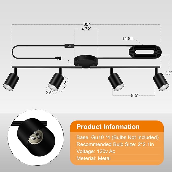 Plug in Track Lighting LED, Track Lighting Fixtures Ceiling, Plug in Wall Light - Image 4