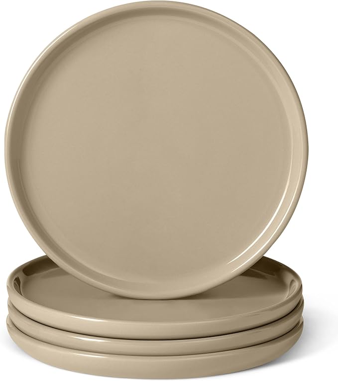 Amazon Basics Glazed Stoneware Appetizer Plates, Ceramic 4-Piece Set, by AmazonBasics