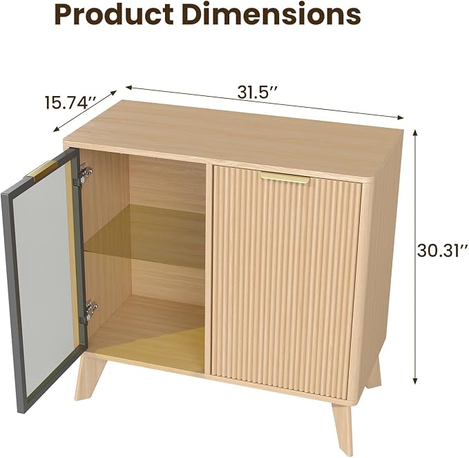 Fluted Buffet Cabinet with Storage, Small Coffee bar Cabinet with Adjustable - Image 2