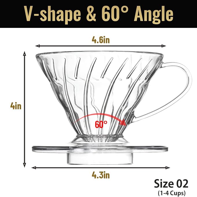DailyRest V 02 60° Cone Plastic Coffee Dripper, 1-4 Cups, Pour Over Coffee Maker - Image 3