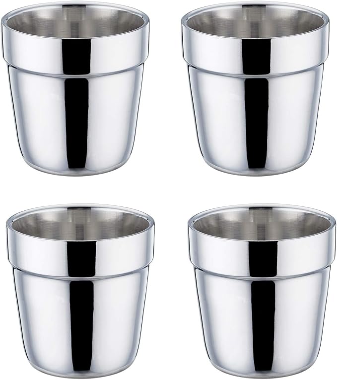 TeamFar Coffee Cup Espresso Cup Mug Set of 4, Double Wall Stainless Steel Tea by TeamFar