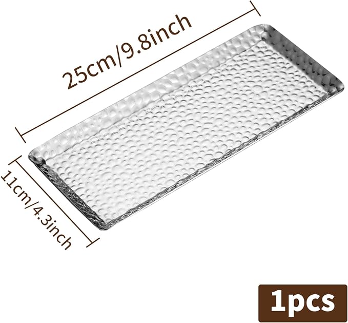9.8×4.3Inch Silver Metal Decorative Tray, Reusable Stainless Steel Serving Trays - Image 2