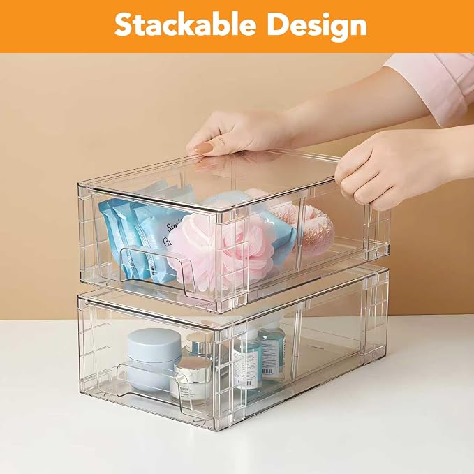 2 Pack Stackable Storage Drawers, Plastic Organizers Bins, Drawers Storage - Image 9