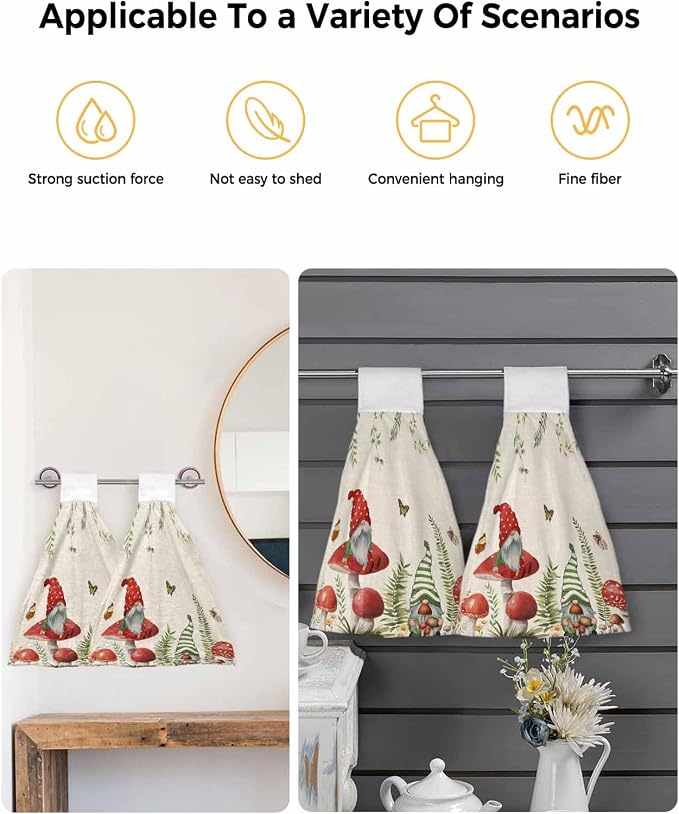 Hanging Kitchen Towels with Loop Gnome Spring Floral Hand Tie Towels Set of 2 - Image 4